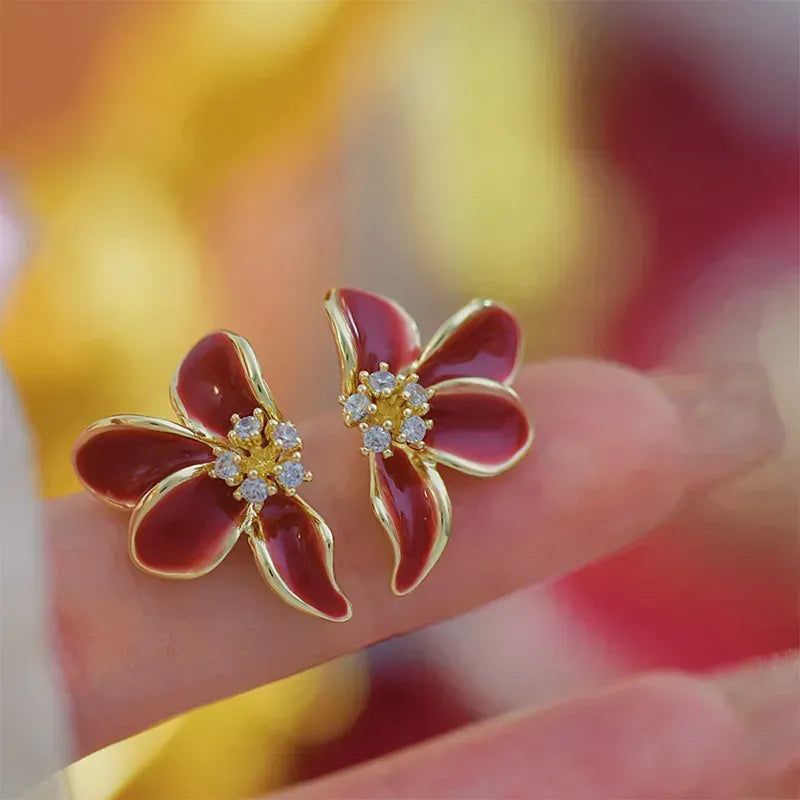 Casual Red Sweet Petal Studs