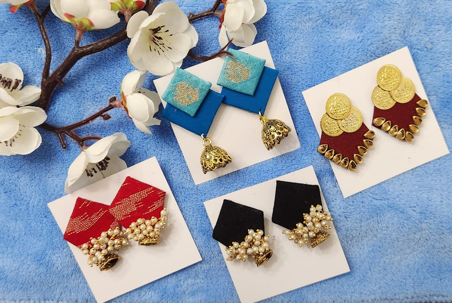 Blue & Gold print Fabric earrings