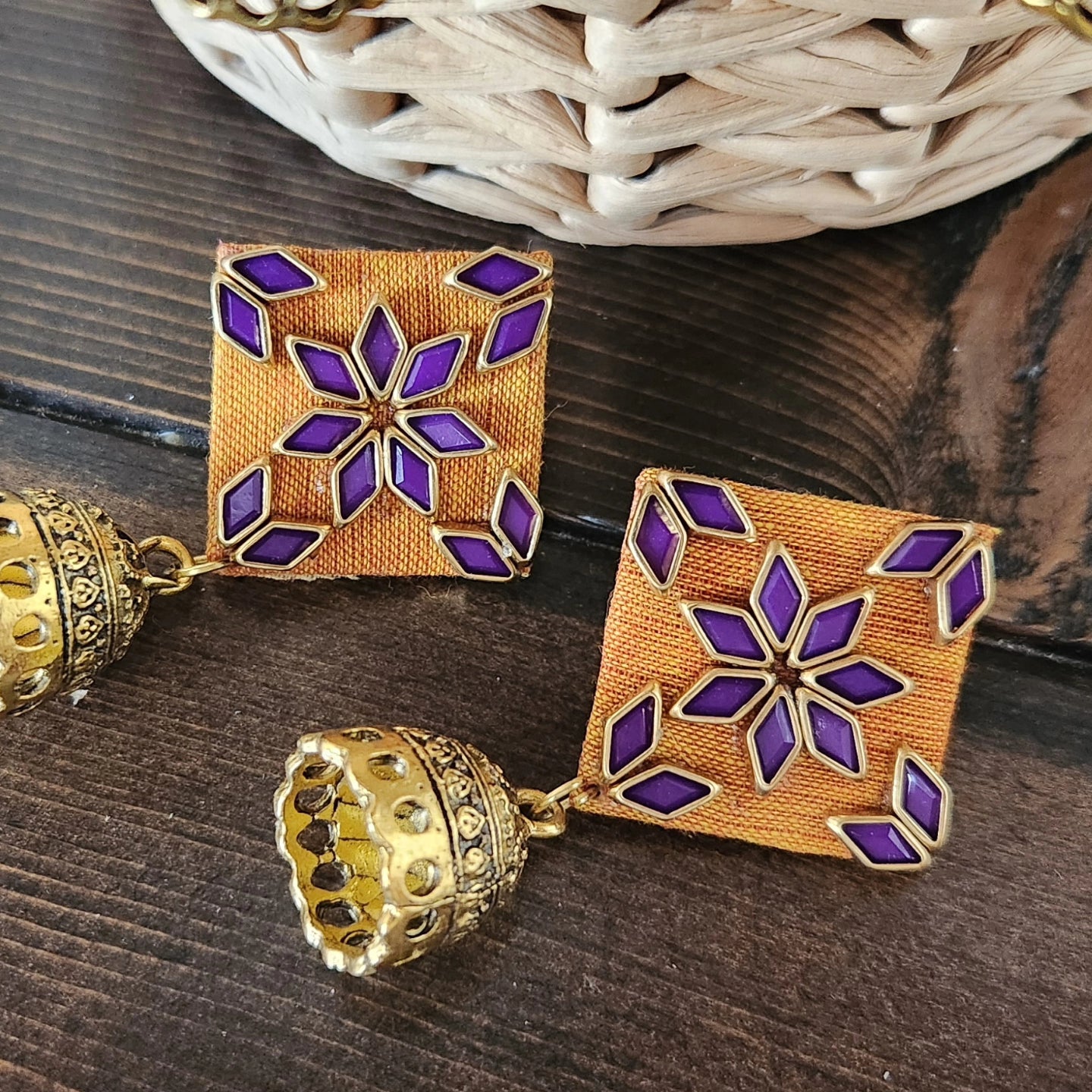 Orange fabric and Gold drops