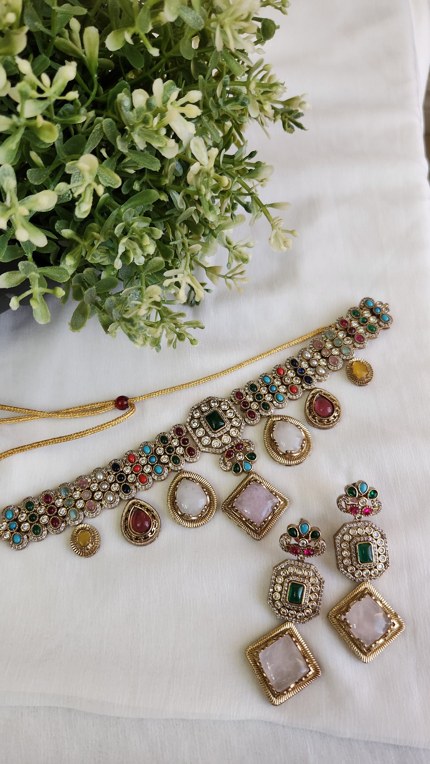 Sabhya inspired Navratan Necklace