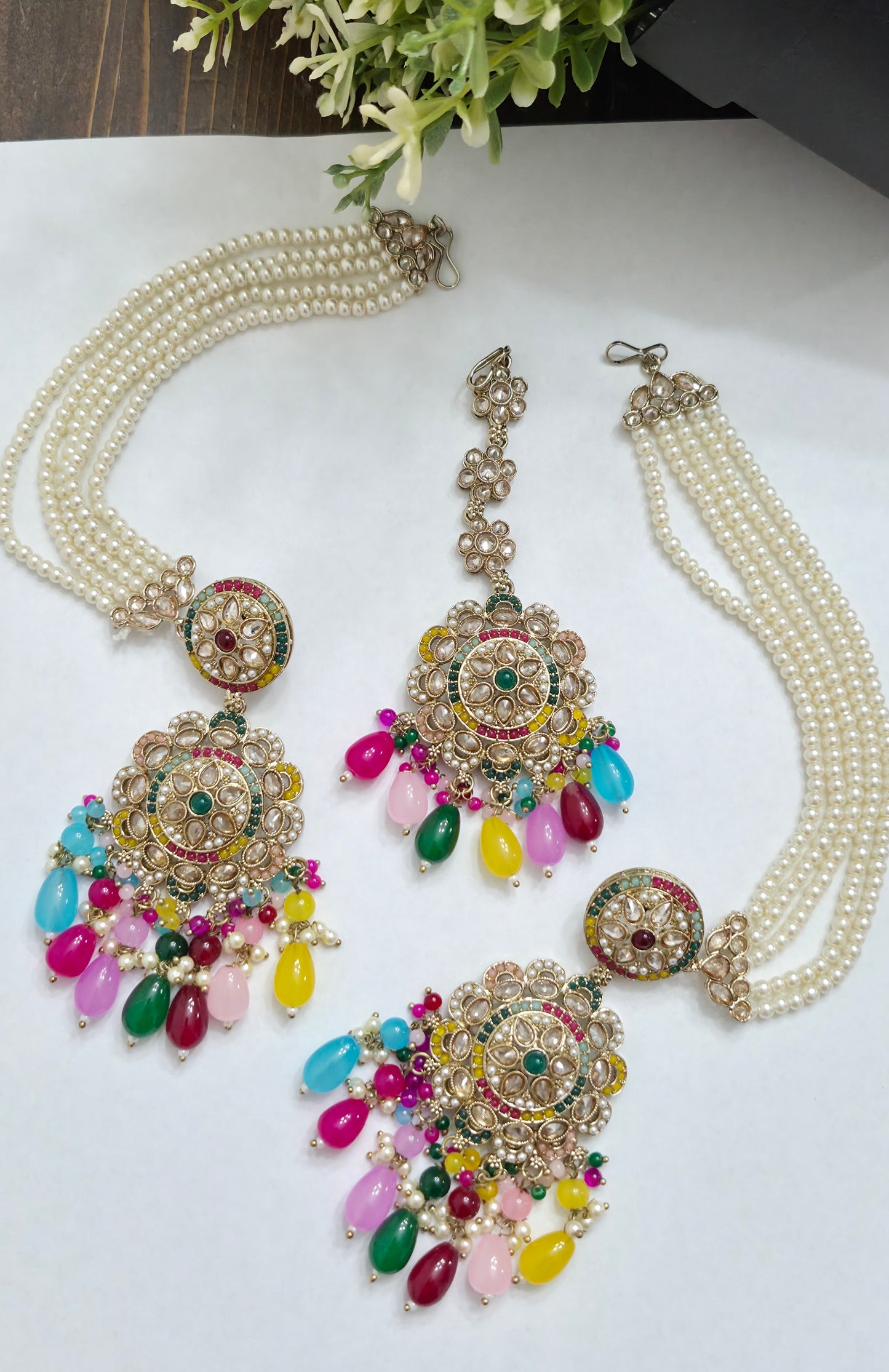Rhea Pearl Earrings & Mang tikka set
