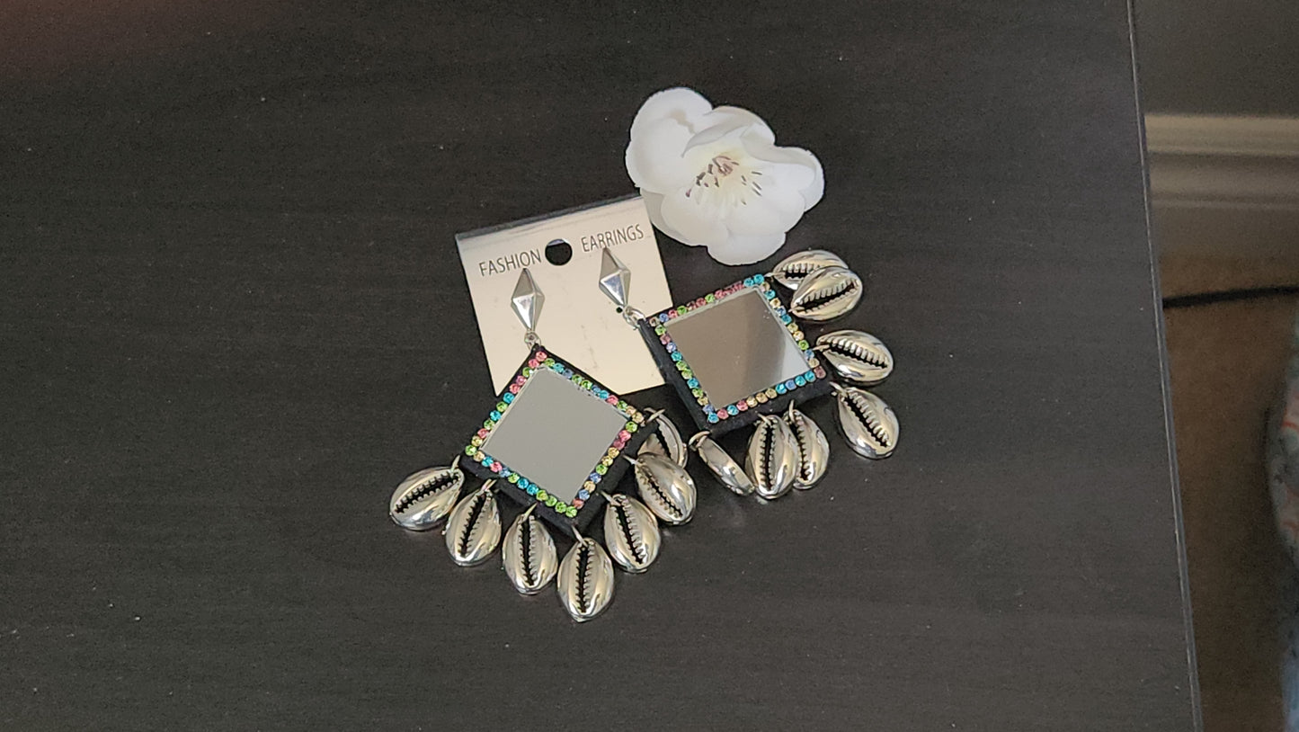 Mirror n Shell Fabric Jhumkas