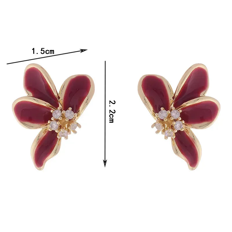 Casual Red Sweet Petal Studs