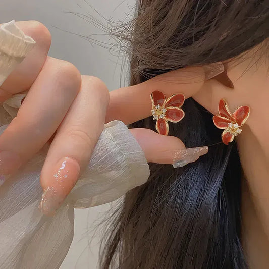 Casual Red Sweet Petal Studs