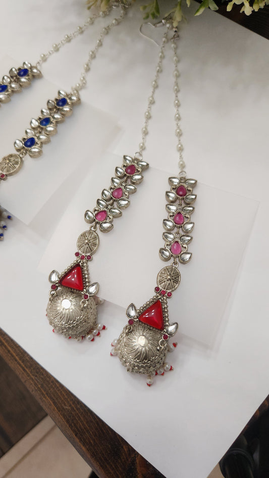 Phool Patti Jhumkas with kaan chain