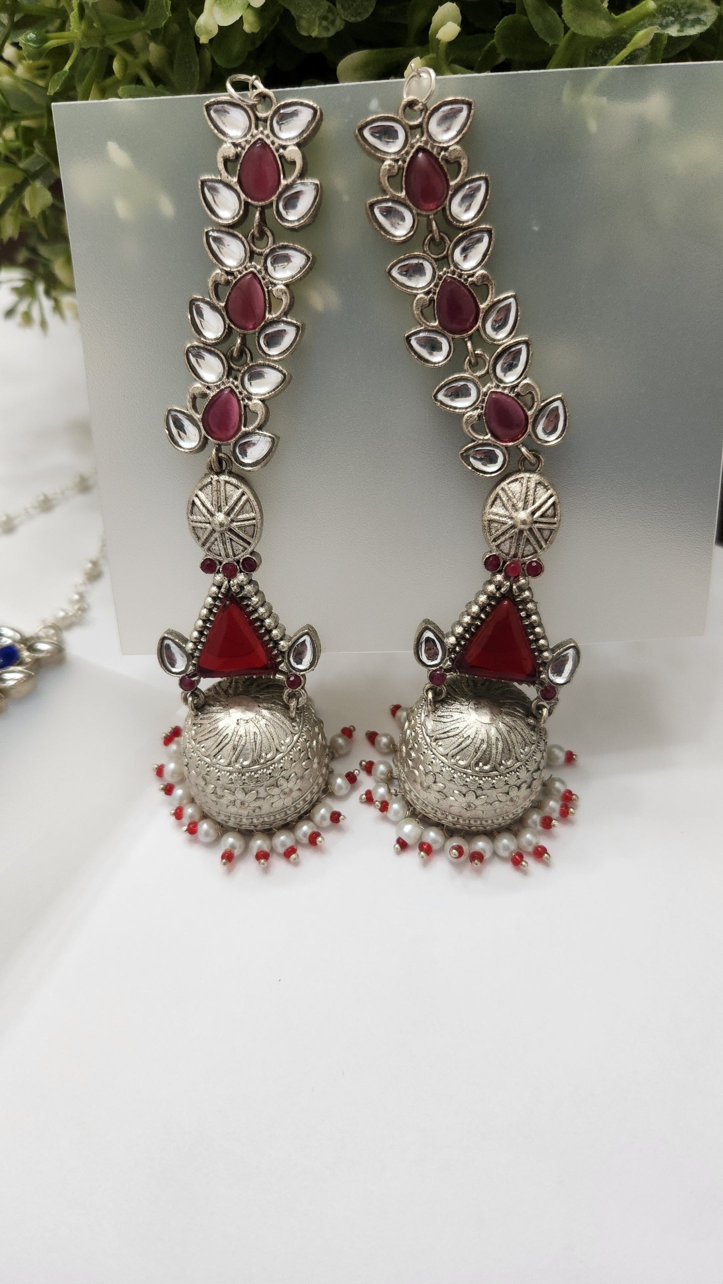 Phool Patti Jhumkas with kaan chain