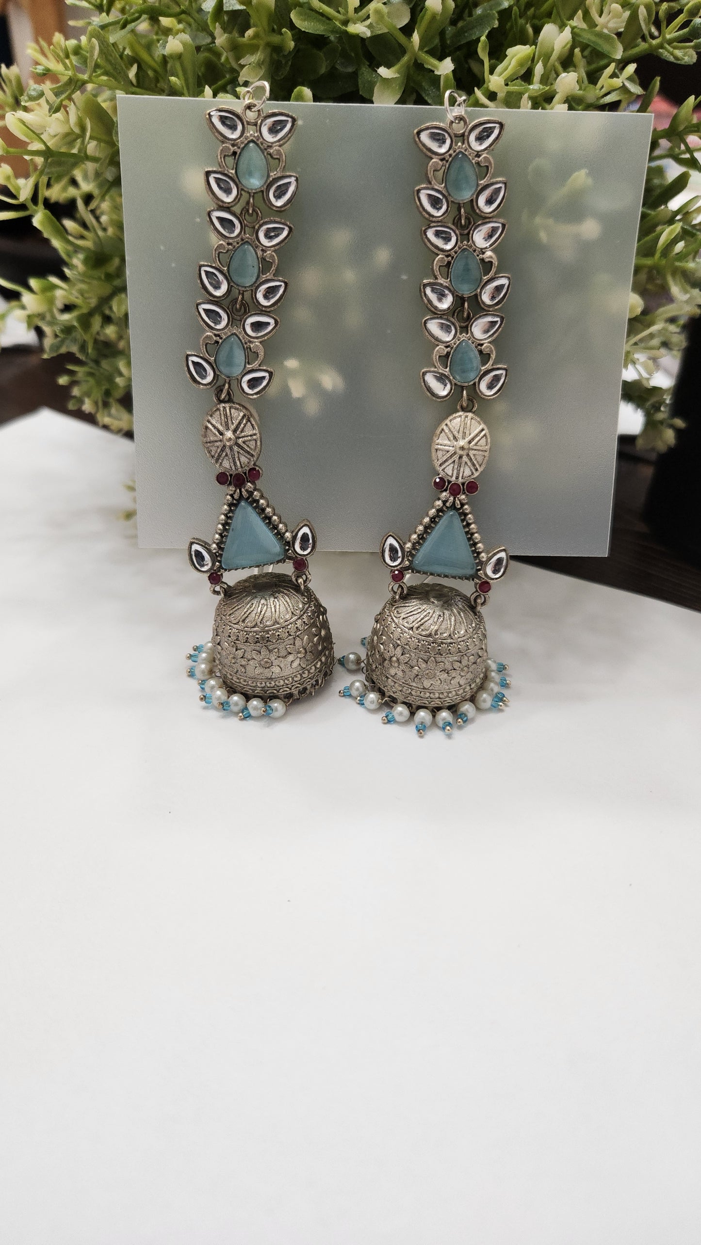 Phool Patti Jhumkas with kaan chain