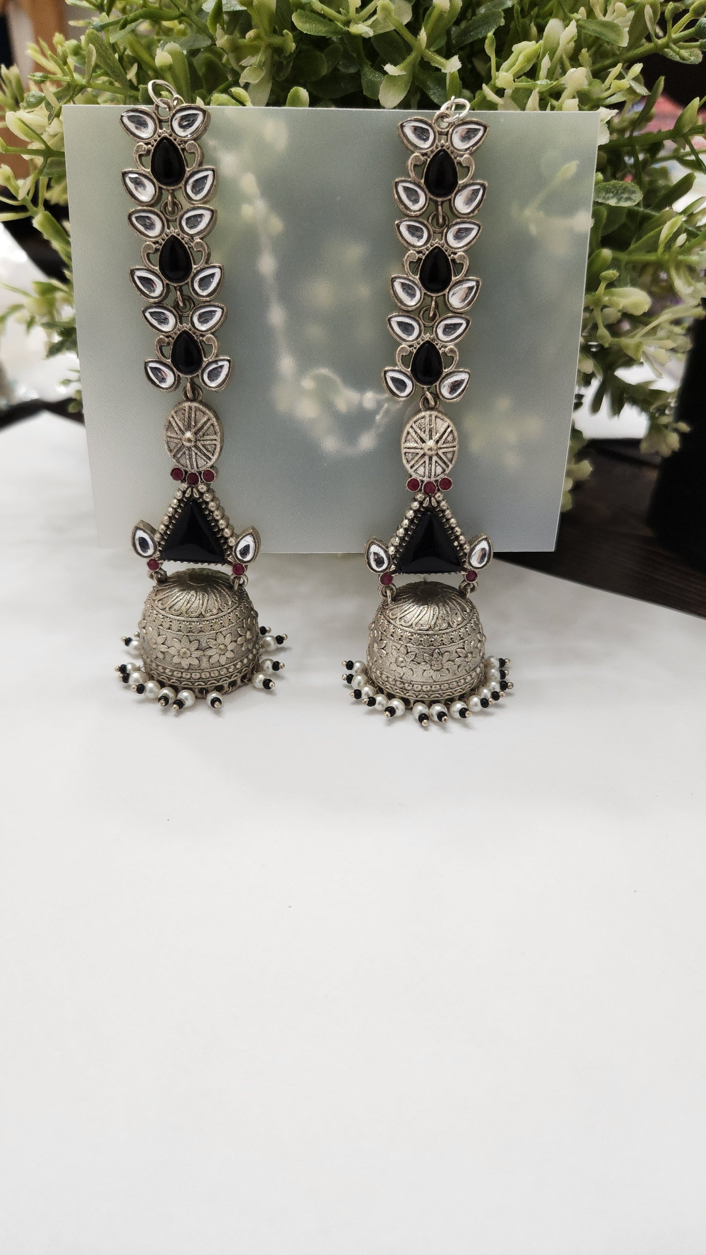 Phool Patti Jhumkas with kaan chain