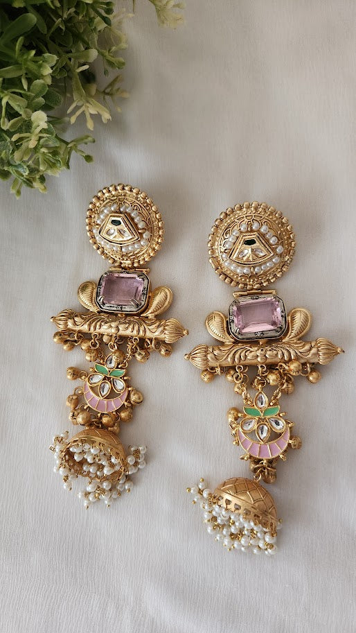 Gulabi Jadau Jhumka