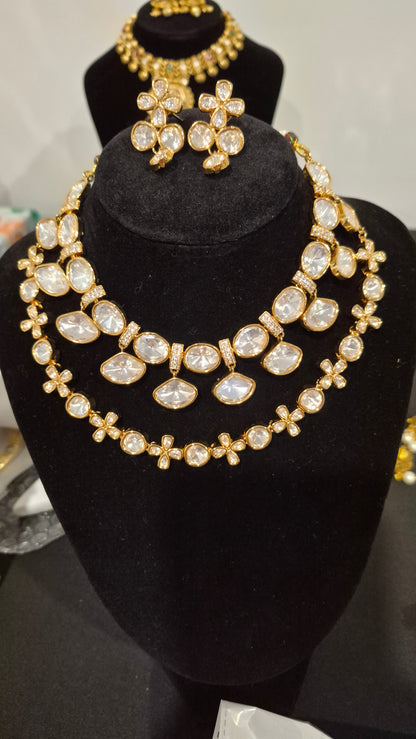 Kundan double layer necklace with earrings
