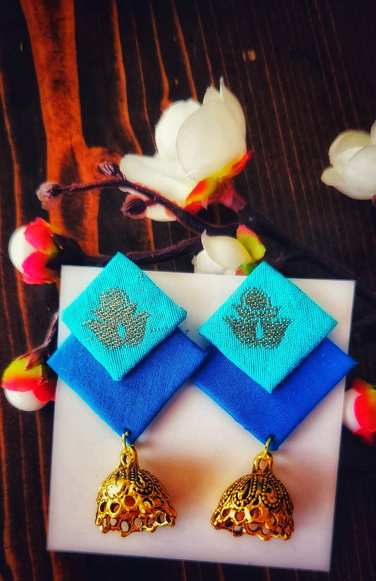 Blue & Gold print Fabric earrings