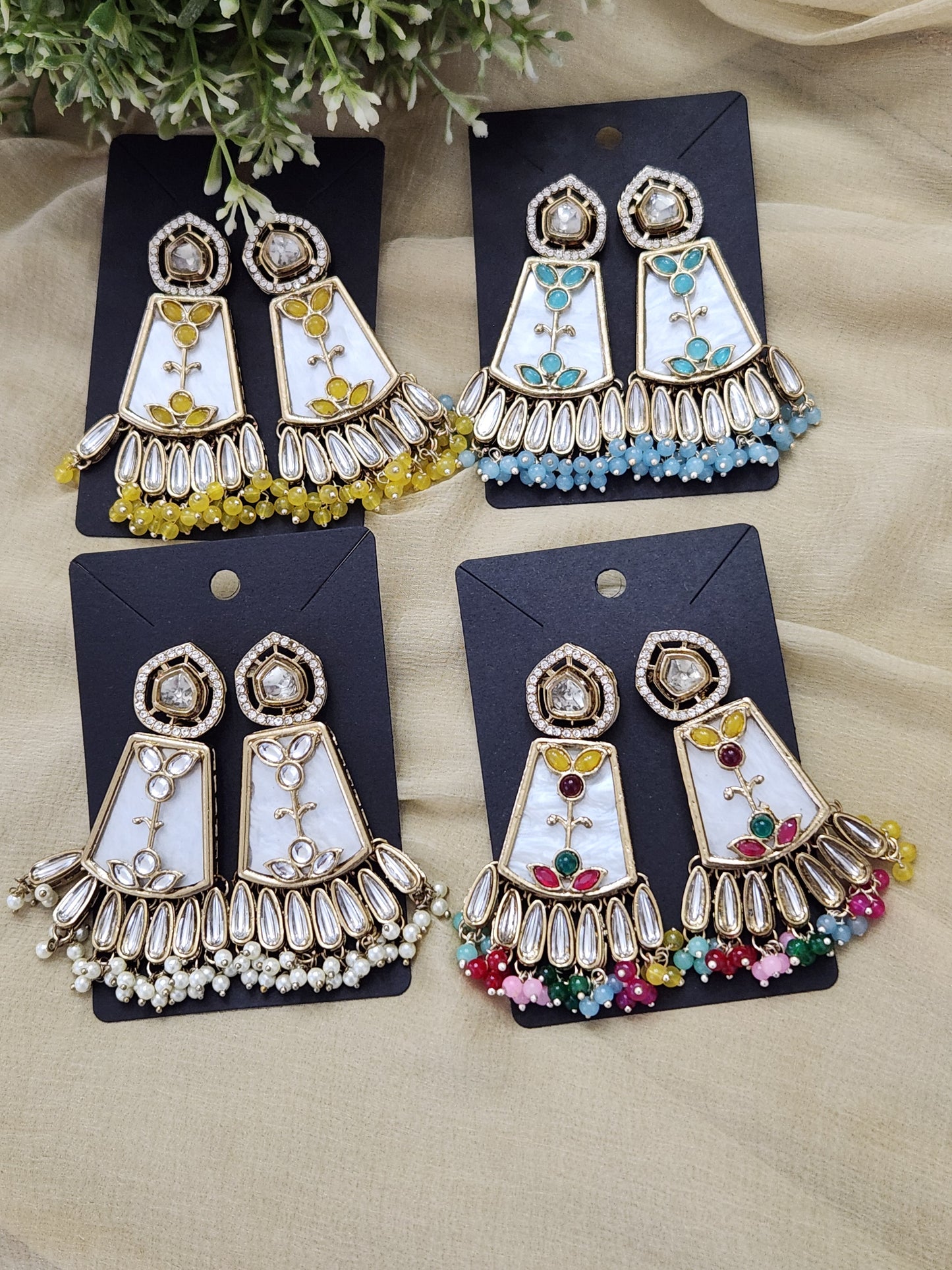 Beautiful Jhumkas with white base & various colors
