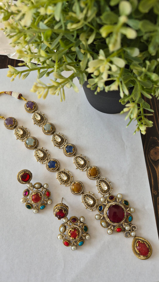 Parijat Navratan Long Necklace set