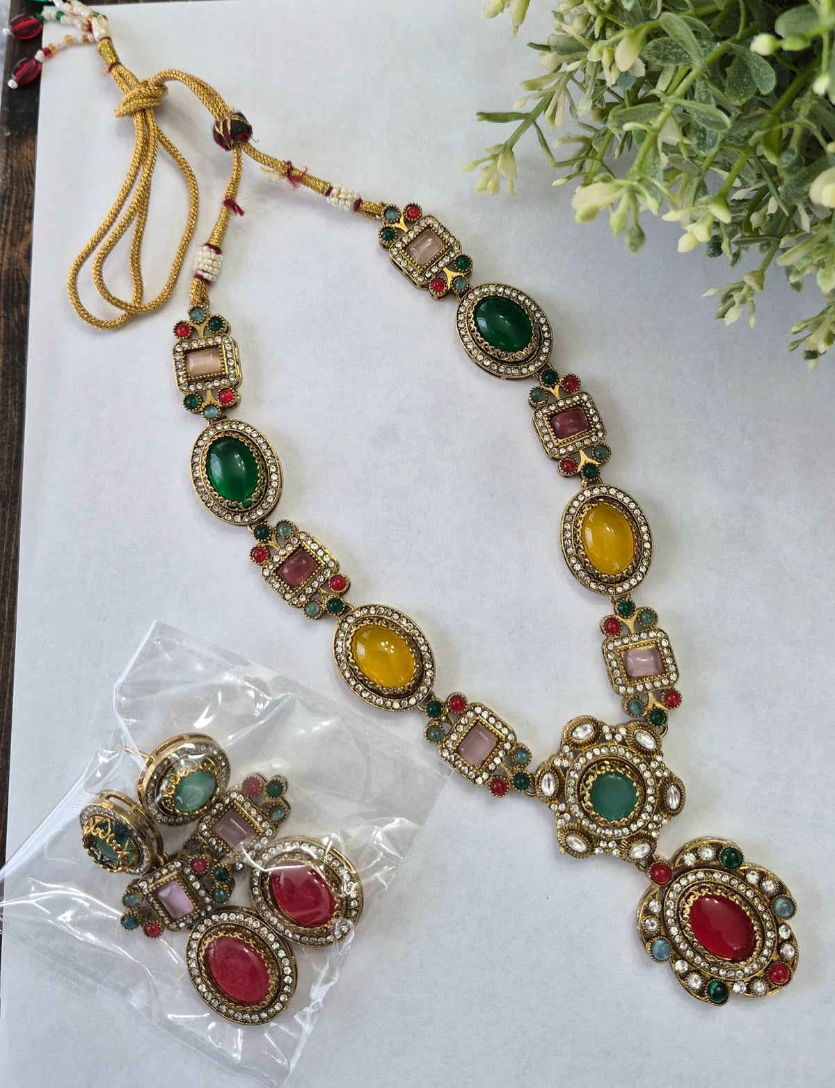 Navratan long necklace set