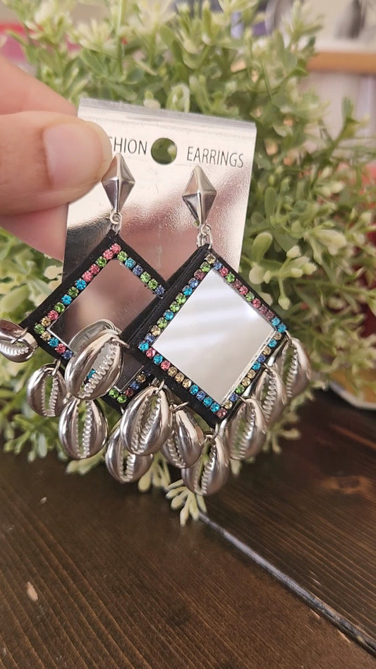 Mirror n Shell Fabric Jhumkas