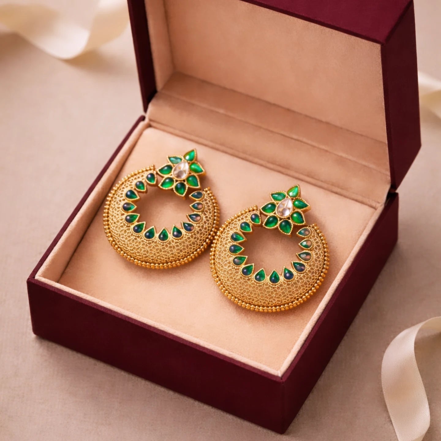 Gold finish Round Kundan design