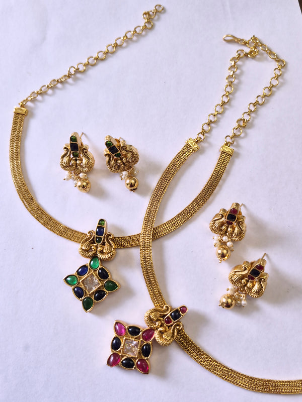 Peacock pendant necklace set