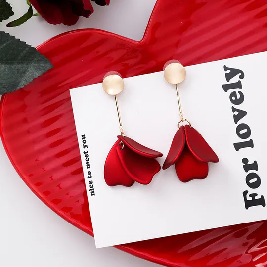Red petal drop earrings